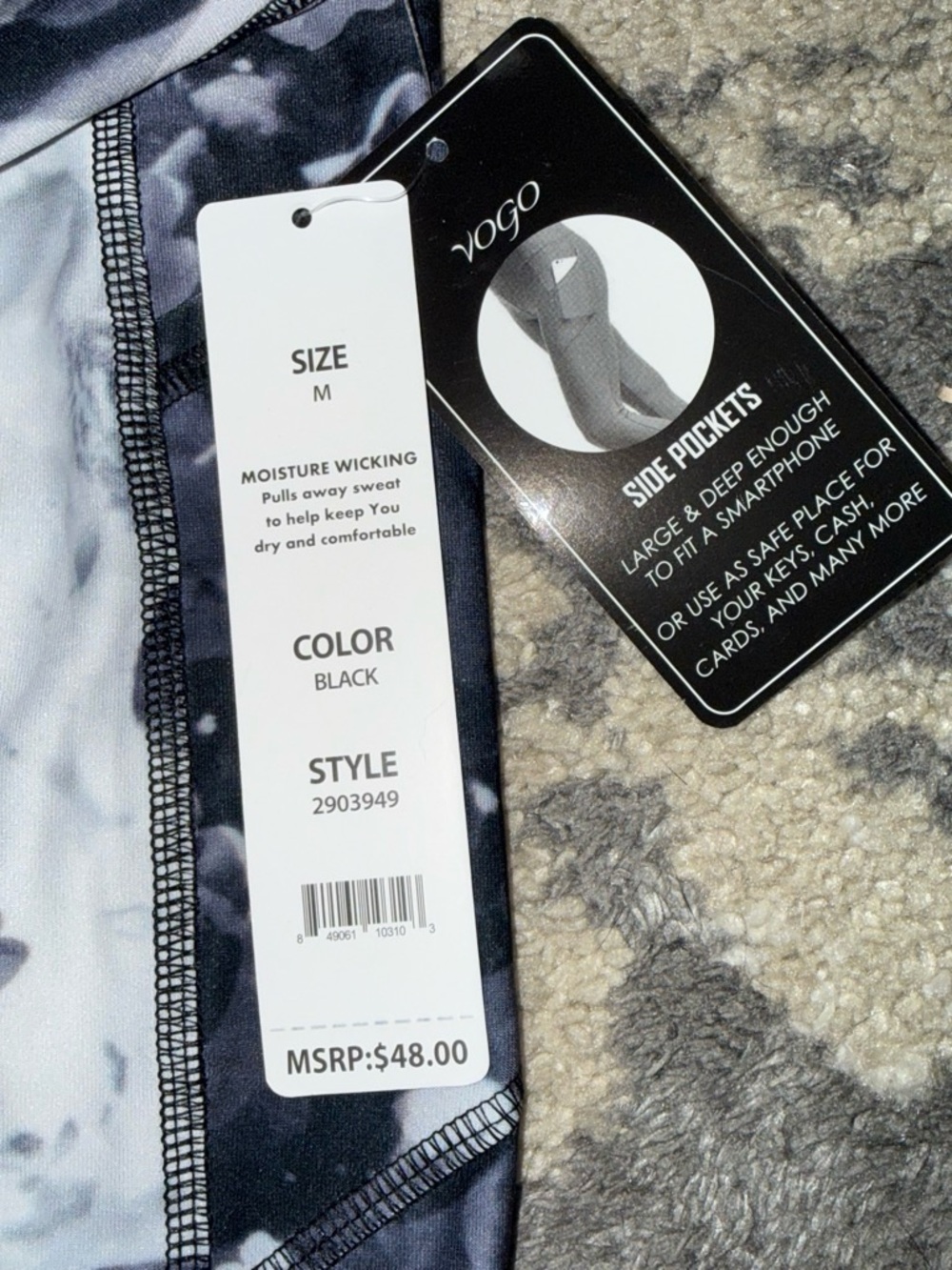 VOGO Athletica Black and White Floral Performance Leggings - Picture 3 of 4